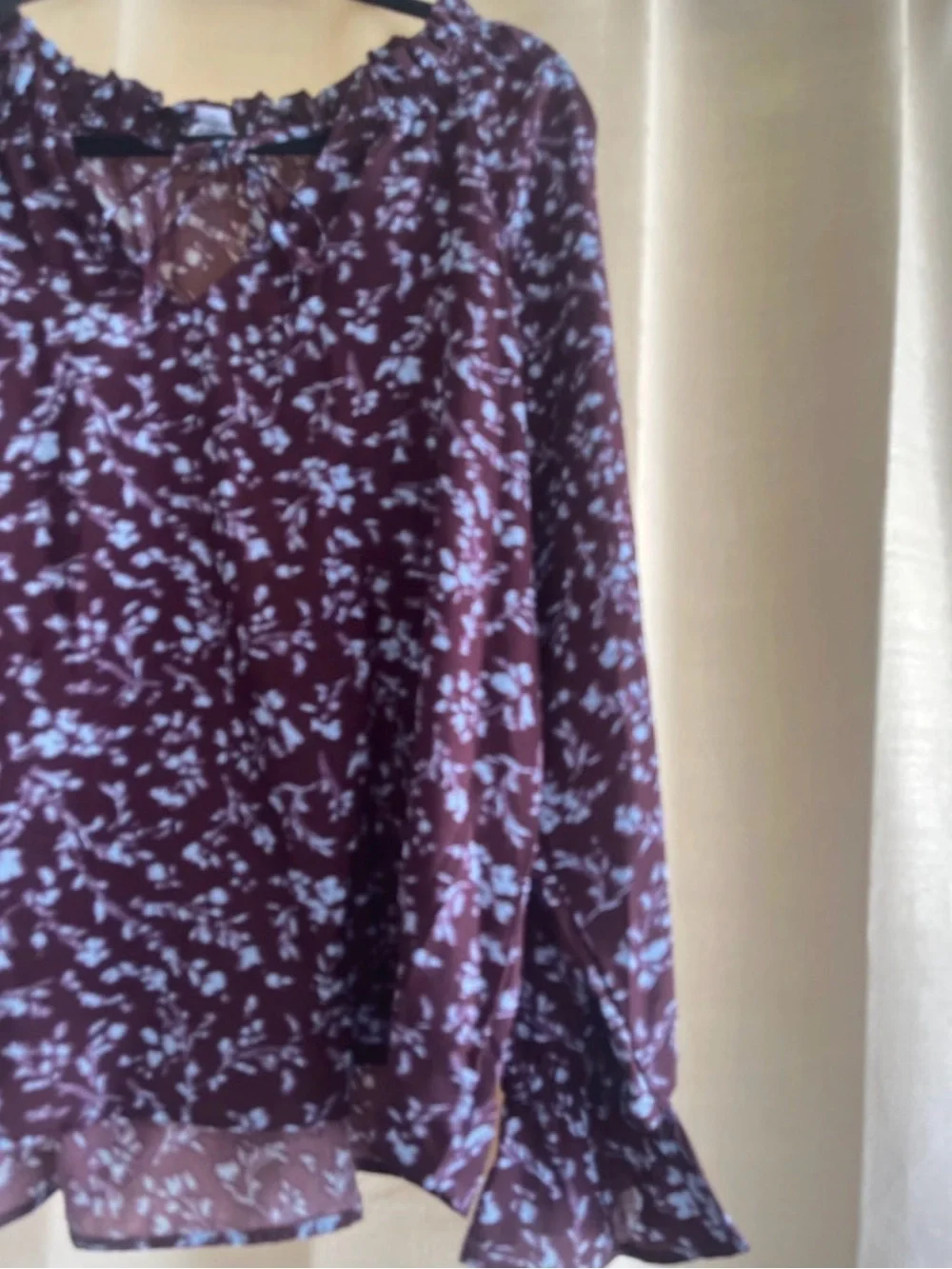 Time and Tru Burgundy Floral Long-Sleeve Blouse - Picture 3 of 4